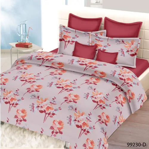 Rose-print - Double Bed Printed Cotton Bedsheet and Comforter Set