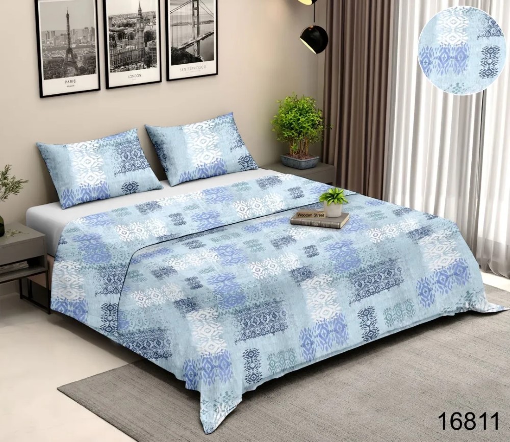 Geometric - Gardenia Double Bed Printed Cotton Bedsheet