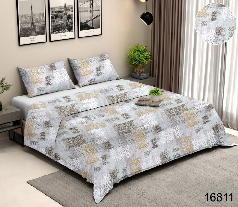 Geometric - Gardenia Double Bed Printed Cotton Bedsheet