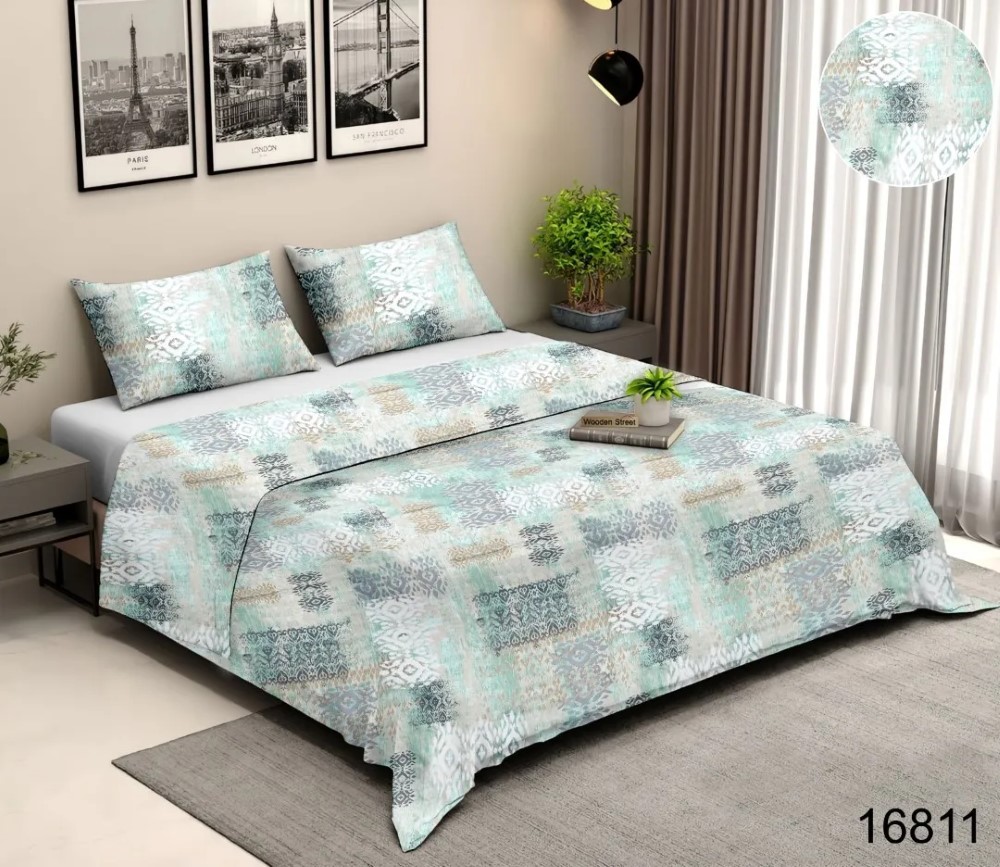 Geometric - Gardenia Double Bed Printed Cotton Bedsheet