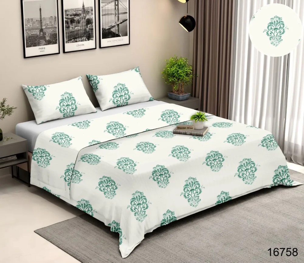 Huesland - Gardenia Double Bed Printed Cotton Bedsheet