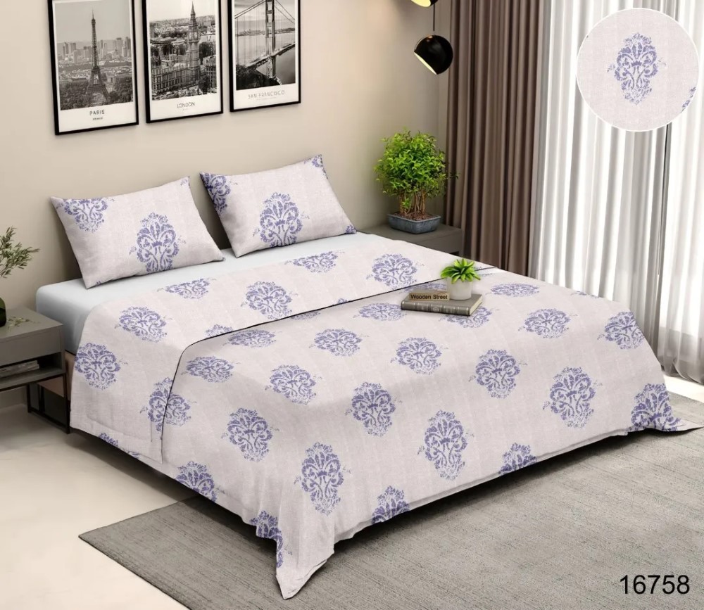 Huesland - Gardenia Double Bed Printed Cotton Bedsheet