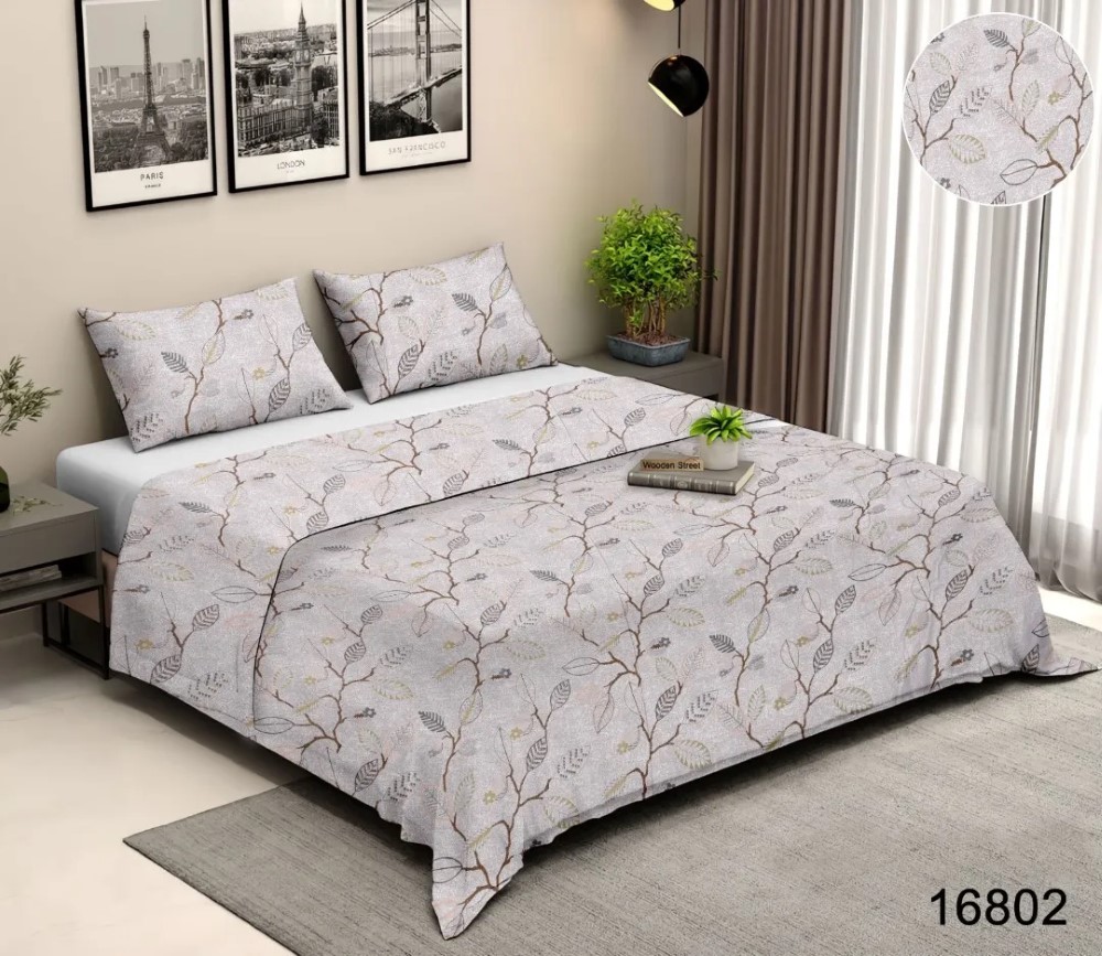 Leaf Print - Gravity Double Bed Printed Cotton Bedsheet