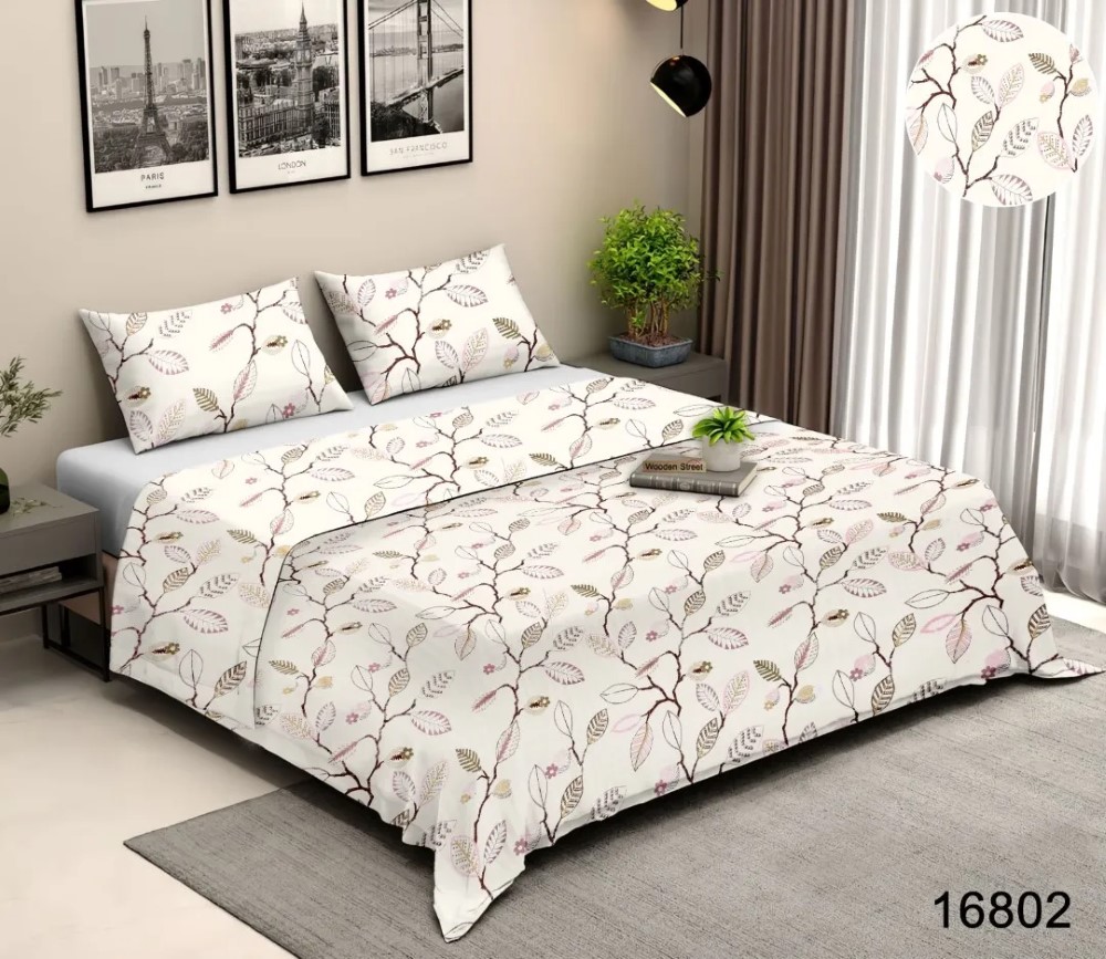 Leaf Print - Gravity Double Bed Printed Cotton Bedsheet