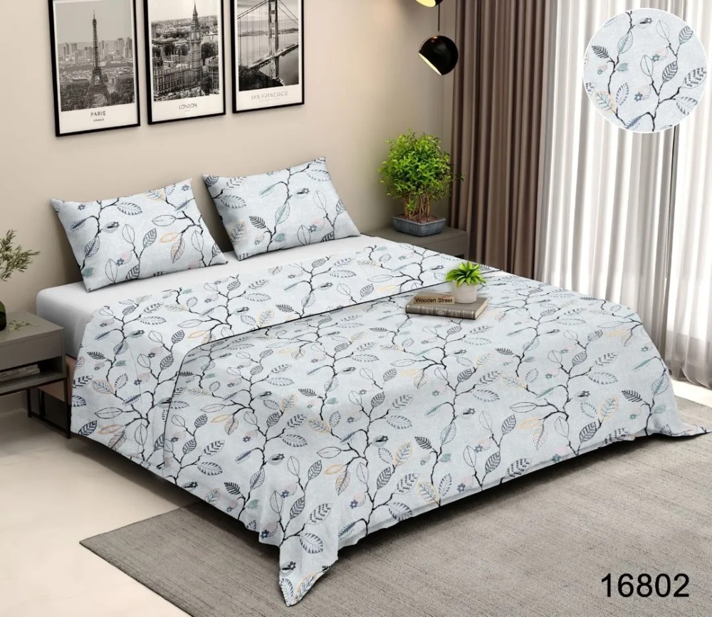 Leaf Print - Gravity Double Bed Printed Cotton Bedsheet