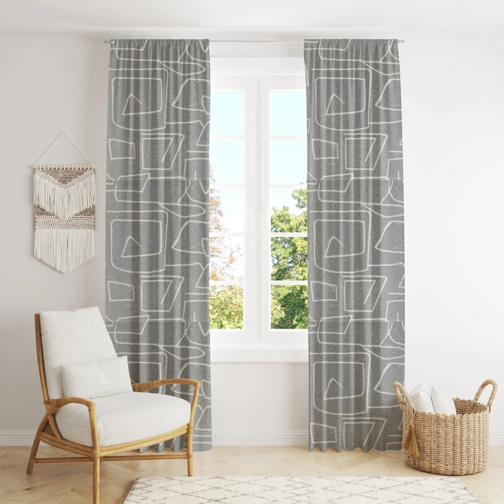 Geometric polyester fabric with Grommet  Curtain Fabrics