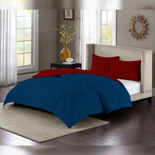 Plain Comforter Blue and Dark Red